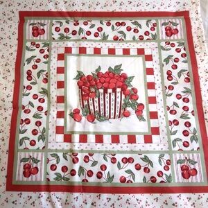 FABRIC PILLOW PANELS with border, 3 Cherry Baskets, 3 Teapots